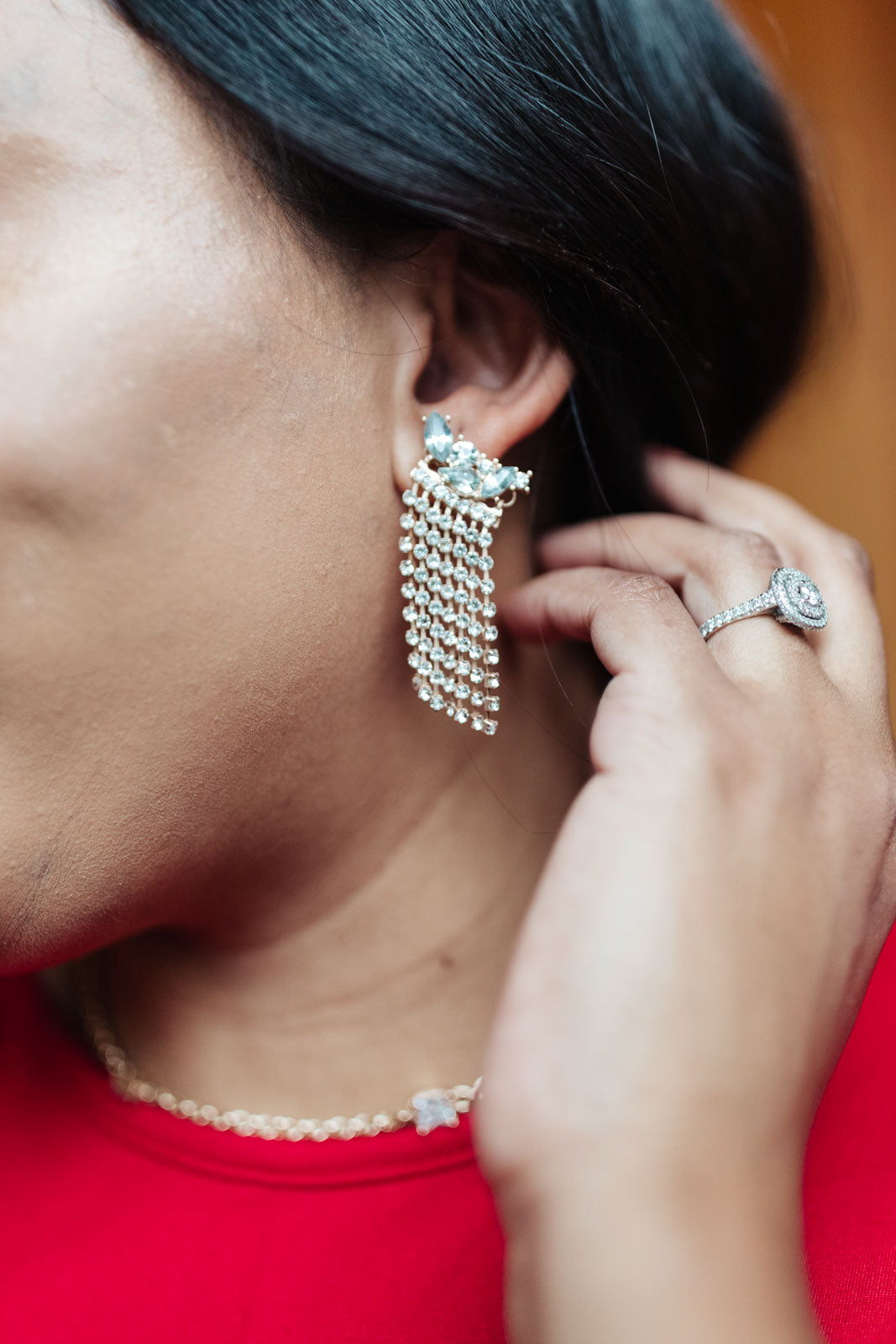 Rhinestone Fringe Earrings