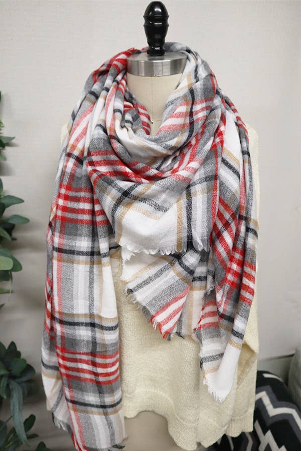 Red & White Plaid Oversized Blanket Scarves